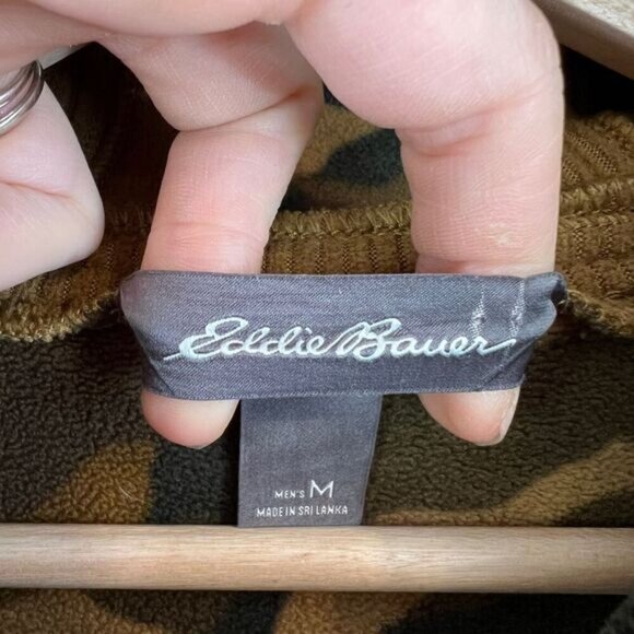 Eddie Bauer Men’s Medium Brown Tan Camo Fleece Ribbed Lined Hooded Vest Jacket - Picture 6 of 13